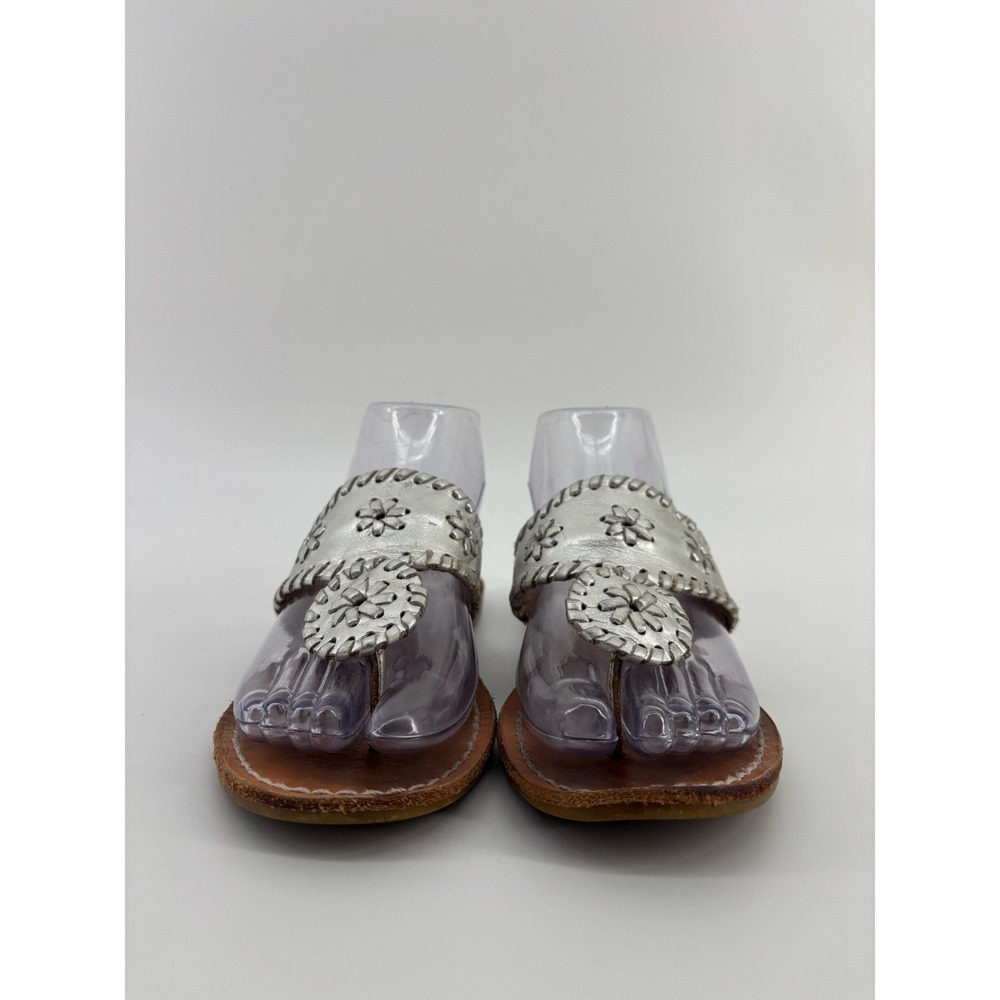 Jack Rogers Girls Navajo Sandals Silver Metallic Whipstitch Thong Size 4 Kids